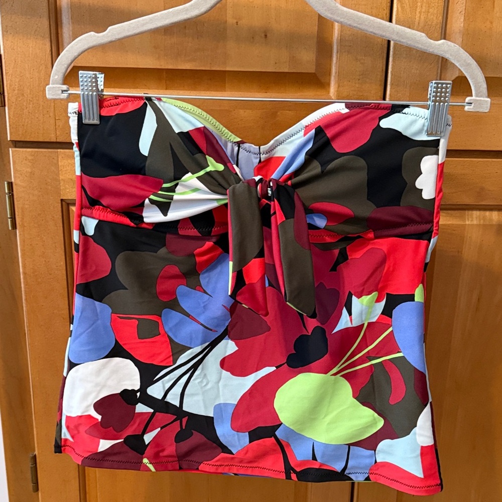 Bar III Red Black Floral Tankini Top Only. with Blue and Green Accents